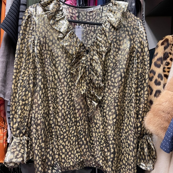 Alice + Olivia Elliot Gold Ruffle Blouse Large NWT - Picture 9 of 10